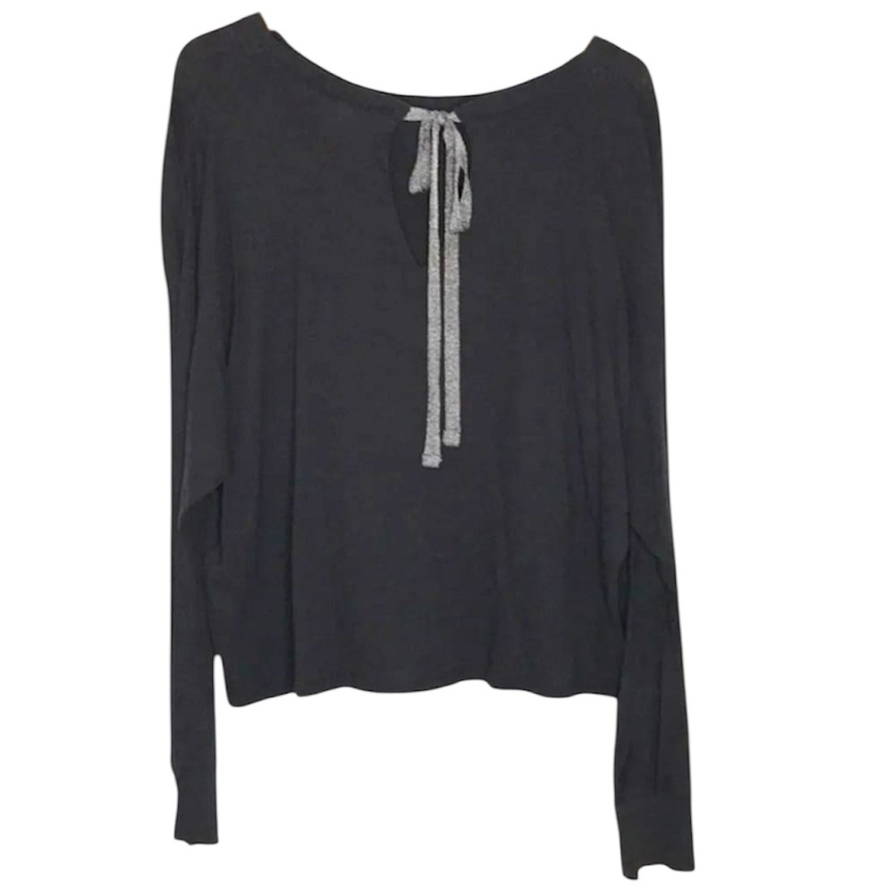 Levi’s Charcoal Gray Long Sleeve Tie Back Top Silver Detail 100% Cotton Sz Large